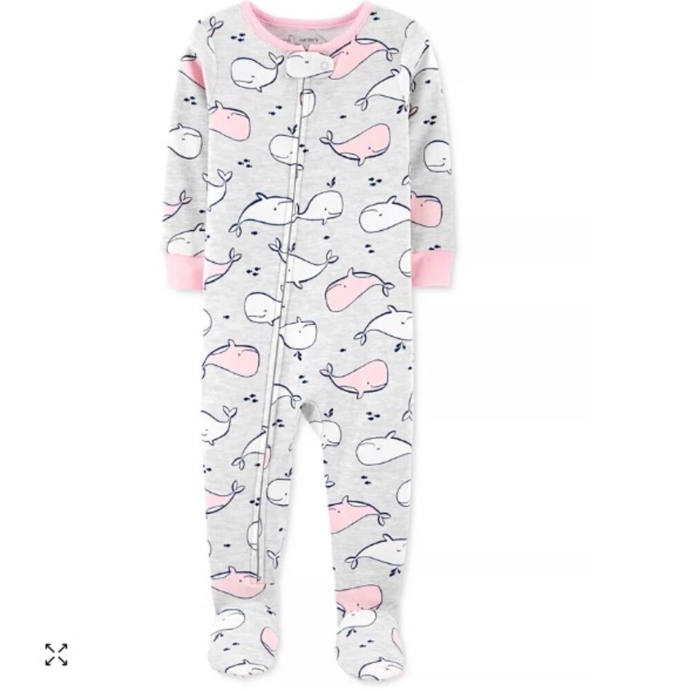 Carters Baby Girls 1-Pc. Whale-Print Cotton Footed Pajamas Size 12 Months NWT